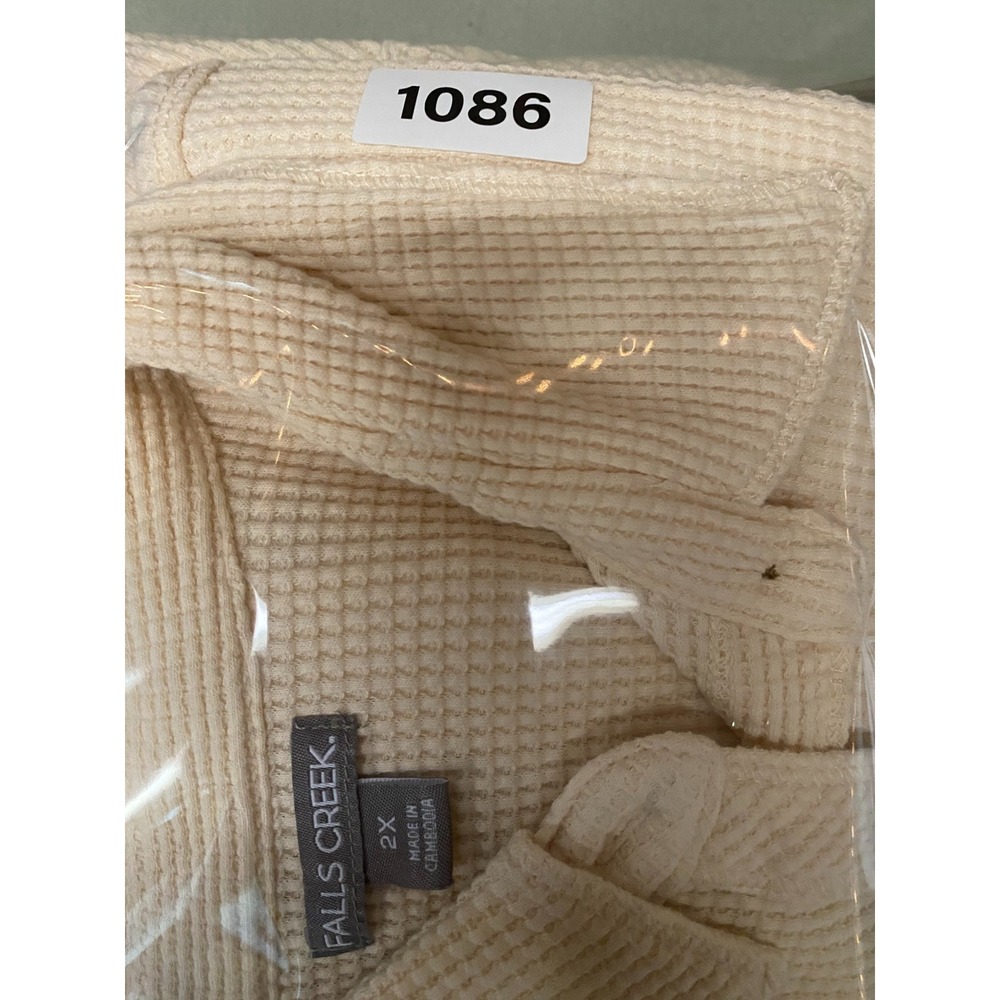 Falls Creek Women Shirt 2X Waffle Knit Button Down Cream Thermal Shacket Pockets - Picture 7 of 10